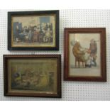 Three late 18th/early 19th century humorous caricature coloured engravings - Company Shocked at a