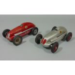 2 unboxed 1940's/50's toy cars 'The Mighty Midget Electric Racer' in red and silver (2)