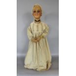 Unusual late 19th century waxed figure (possibly from a doll) with delicate waxed face with open
