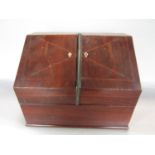 Good quality 19th century mahogany and boxwood inlaid campaign type stationery cabinet, the hinged