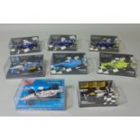 7 boxed Minichamps racing cars by Pauls Model Art including 6 Formula One cars and 1 Indycar, 1:43