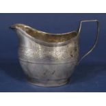 George III silver helmet shaped cream jug with engraved acorn and leaf geometric band, maker