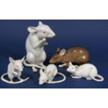 A collection of 19th century continental models of mice and rats in the Meissen manner, four with