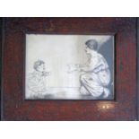 An early 20th century pen and ink drawing of a mother encouraging a small child to walk, unsigned,