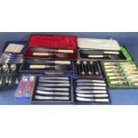 A large collection of cased silver plated flatware sets to include fish serving cutlery and