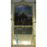18th century pier glass set beneath an arched canvas depicting a Watteauesque scene of characters