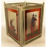 Unusual leaded glass four panel hanging lantern each sider decorated with a character in traditional