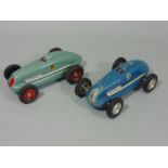 2 unboxed 1940's/50's toy cars 'The Mighty Midget Electric Racer' in blue and green (2)