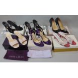 6 pairs of designer ladies shoes, with boxes, including Jimmy Choo purple sandals size 39, Jimmy