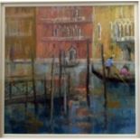 Jane Lampard (Contemporary local artist) - Gondolas, Grand Canal, Venice, pastel on paper, signed,