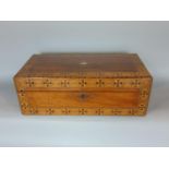 A good large Victorian walnut and straw work marquetry writing slope with fitted interior, 51cm max