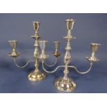 Modern pair of silver twin branch candelabra with central baluster column, maker Argyll silver,