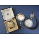 Silver fusee hunter pocket watch by H Samuel of Manchester enamelled dial with Roman numerals and