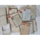 A blue file containing a quantity of postal history together with a box containing a mixed