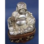 Good quality Chinese silver hollow cast Buddha with Chinese hallmarks to base, 10 cm high, 7 oz