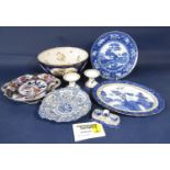A collection of 19th century and later mainly blue and white printed wares including pair of Royal