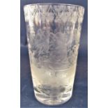 Good quality antique ale glass, etched with a humorous topless lady sat on a wall smoking a pipe,