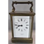 French brass carriage clock, the enamelled dial inscribed Thurlow Ryde, 11cm high
