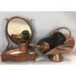 19th century mahogany toilet mirror, with oval plate upon a serpentine base, fitted with three