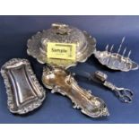 A collection of good antique and later silver plated items to include chamber sticks, twin handled