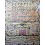 An early 19th century needlework sampler by Martha Hewitt aged 11 years, dated 1809, incorporating