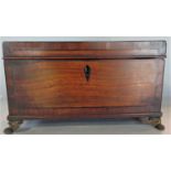 A Georgian mahogany and rosewood cross banded tea caddy with twin brass lion head handles and