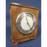 Art deco walnut cased Mappin & Webb mantel clock, of pagoda form, windup jewelled movement, silvered