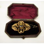Antique yellow metal citrine brooch contained in an associated antique case