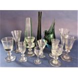A mixed collection of glassware to include a collection of antique tot and cordial glasses and three