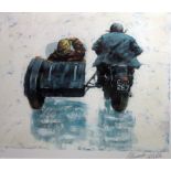 Alexander Miller (Scottish B.1960) - Motorcycle and side car with passenger, signed limited