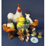 A collection of ceramic birds including a Crown Staffordshire model of a white cockatoo by JT Jones,