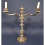 A good quality Sheffield plated twin branch candelabra with wrythen fluted baluster column and