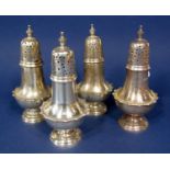 Two pairs of Georgian style silver squat baluster casters with gadrooned rims, maker JD & S,