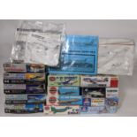 Collection of 17 1/72 scale model kits including models by Fujimi, Revell, Airfix, Italaeri, Tamiya,