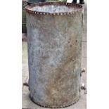 A reclaimed heavy gauge galvanised steel cylindrical tank/boiler, with riveted detail, 46cm diameter