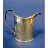 Antique, probably Georgian, silver oval cylinder cream jug with beaded rim, hallmarks worn, 10 cm