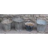 Four vintage galvanised steel buckets, with loose loop handles, graduated in size, the largest