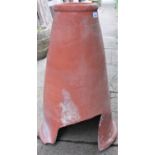 An old conical shaped terracotta rhubarb forcer, 66cm high, together with a buff coloured crown