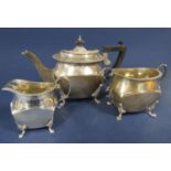Edwardian silver bachelor three piece tea service of pagoda form, maker John Edward Wilmot, the
