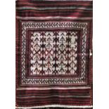 A Sumac kelim rug, with geometric tribal decoration upon a cream ground, 120 x 90 cm