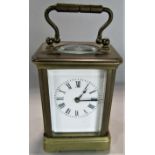 Novelty miniature brass carriage clock, 8cm high