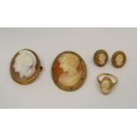 Collection of cameo jewellery to include a good quality yellow metal brooch possibly depicting