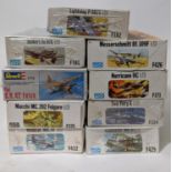 9 model Fighter aircraft model kits, all 1:72 scale by Frog and Revell, all un-started and