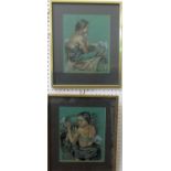 20th century school - Pair of studies of Tahitian type female characters, pencil. pastel and