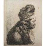 Jan Lievens (Dutch 1607-1674) bust length study of an elderly man in fur trimmed turban,