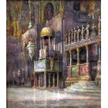 M Garland (20th century British school) - View inside St Marks Cathedral Venice, watercolour on