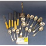 A large collection of silver plated flatware together with a Sheffield plated taper candlestick (a