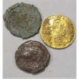 Georgian gold quarter florin, together with two further archaic coins (3)