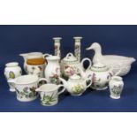 A collection of Portmerion Botanic Garden pattern wares including three tea pots, three jugs, pair