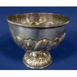 1920s silver Walker & Hall half fluted pedestal bowl, with blank shield cartouche and embossed